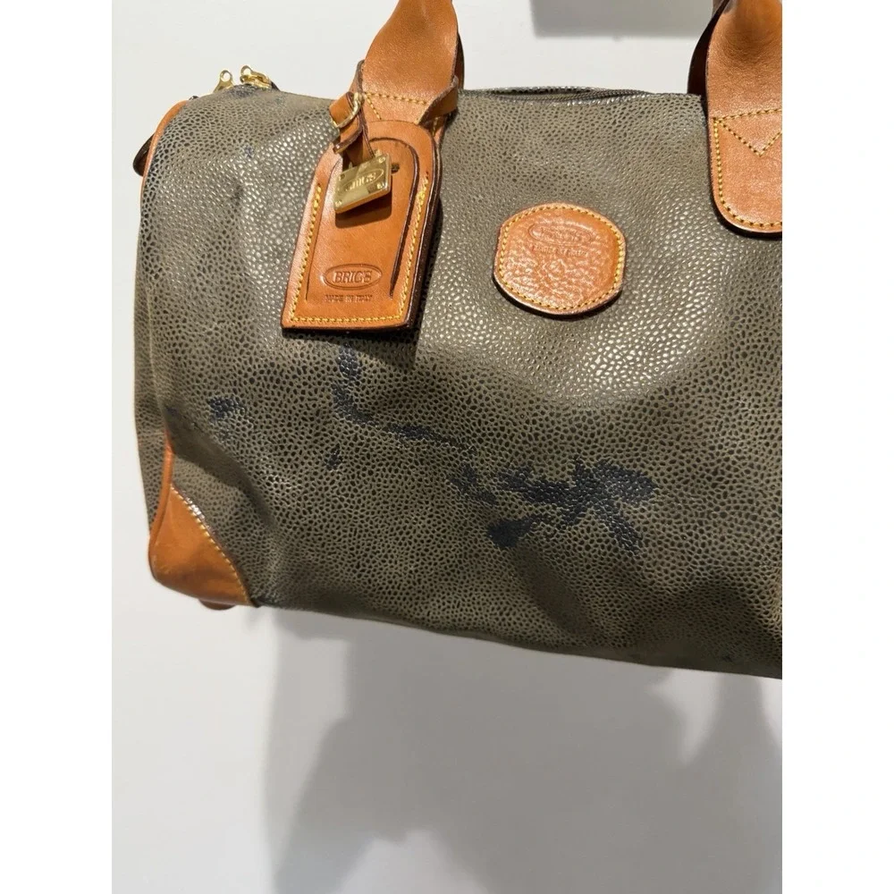 BRIC'S ITALY pebbled Resistant Life Cargo Duffle TRAVEL Bag‎ Cognac Trim 14x9x7